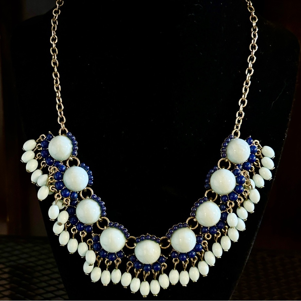 Vintage Beaded Statement Necklace - shades of blue, & light blue-green